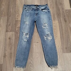 Judy Blue Boyfriend‎ Jeans Womens 7/28 Blue Destroyed Stretch Mid Rise Denim